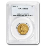 1914-D $5 Indian Gold Half Eagle MS-61 PCGS