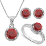 4.503 CARAT TW DYED GENUINE RUBY & GENUINE DIAMOND PLATINUM OVER 0.925 STERLING SILVER SET