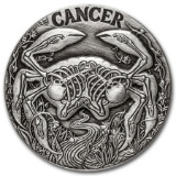 1 oz Silver Antique Round - Zodiac Skull Series (Cancer)
