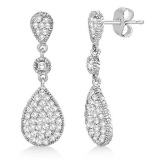 Milgrain Tear Drop Dangling Diamond Earrings 14k White Gold (0.65ct)