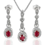 3/5 CARAT RUBY & DIAMOND 925 STERLING SILVER SET