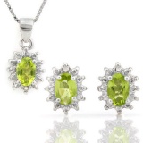 1 1/2 CARAT PERIDOT & DIAMOND 925 STERLING SILVER SET