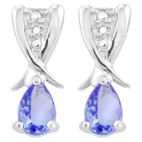 3/4 CARAT TANZANITE & DIAMOND 925 STERLING SILVER EARRINGS