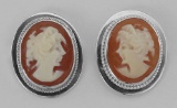 Hand Carved Italian Oval Cameo Post Earrings - Sterling Silver