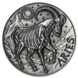 1 oz Silver Antique Round - Zodiac Skull Series (Aries)