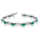 Oval Emerald and Diamond XOXO Link Bracelet 14k White Gold (7.00ctw)