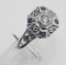 Sapphire / CZ Filigree Ring - Deco Style - Sterling Silver