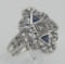 Art Deco Style Sapphire Filigree Ring w/ Diamond - Sterling Silver