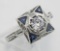 Art Deco Style CZ Filigree Ring w/ Genuine Blue Sapphires - Sterling Silver