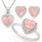 2 2/5 CARAT CREATED PINK FIRE OPAL & DIAMONDS 925 STERLING SILVER SET