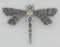 Multi Gemstone Marcasite Dragonfly Pin Sterling Silver