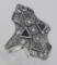 Art Deco Style Filigree Ring w/ Sapphires / 3 Diamonds - Sterling Silver