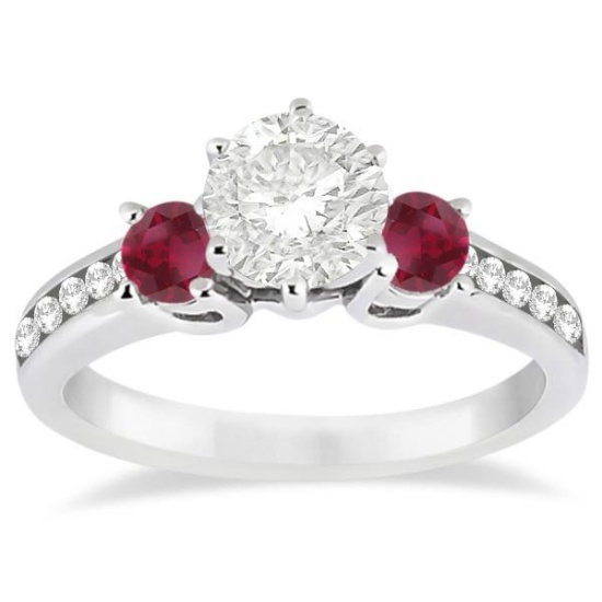 Three-Stone Ruby and Diamond Engagement Ring 14k White Gold (1.30ct)