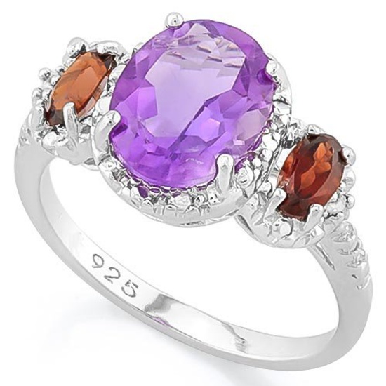 AMETHYST & 1 1/3 CARAT GARNET 925 STERLING SILVER RING