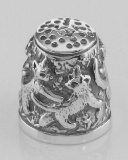 Adorable Antique Style Sterling Silver Cat / Kitten Sewing Thimble