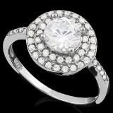 1 3/4 CARAT (48 PCS) FLAWLESS CREATED DIAMOND 925 STERLING SILVER HALO RING