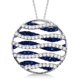 Circle Blue Sapphire and Diamond Pendant Necklace 14K White Gold (1.53ct)