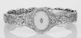 Art Deco Style Camphor Glass Crystal / Diamond Bangle Bracelet - Sterling Silver