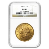 1891-S $20 Liberty Gold Double Eagle MS-61 NGC