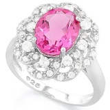 3 1/2 CARAT CREATED RUBY & 4 CARAT (40 PCS) FLAWLESS CREATED DIAMOND 925 STERLING SILVER RING