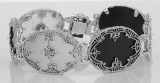 Victorian Style Onyx & Camphor Glass Diamond Filigree Bracelet - Sterling Silver