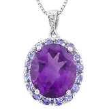 AMETHYST & 10 1/5 CARAT (16 PCS) TANZANITE 925 STERLING SILVER PENDANT