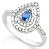 1/3 CARAT CREATED BLUE SAPPHIRE & 5 1/3 CARAT (53 PCS) FLAWLESS CREATED DIAMOND 925 STERLING SILVER