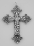 Large Antique Style Floral Cross Pendant Double Sided Sterling Silver