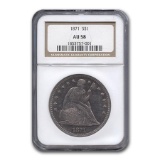1871 Liberty Seated Dollar AU-58 NGC
