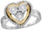 Womens Two Tone Finish Heart Love Fanook Real Diamond Fashion Ring 1/10 CT