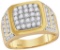 14kt Yellow Gold Mens Round Natural Diamond Square Cluster Fashion Ring 2.00 Cttw