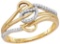 10kt Yellow Gold Womens Round Diamond Triple Row Leaf Band Ring 1/10 Cttw