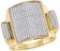 10kt Yellow Gold Mens Round Pave-set Diamond Rectangle Dome Cluster Ring 3/4 Cttw