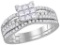Womens 14K White Gold Princess Invisible Real Diamond Engagement Ring Set 1 CT