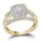 10kt Yellow Gold Womens Round Diamond Square Halo Bridal Wedding Engagement Ring Band Set 1/3 Cttw