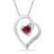 10kt White Gold Womens Round Lab-Created Ruby Heart Love Fashion Pendant .03 Cttw
