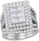 14kt White Gold Womens Princess Diamond Rectangle Cluster Bridal Wedding Engagement Ring Band Set 4-