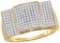 10kt Yellow Gold Mens Round Pave-set Diamond Rectangle Convex Cluster Ring 1/2 Cttw