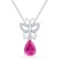 Sterling Silver Womens Pear Lab-Created Pink Sapphire Butterfly Bug Fashion Pendant 2 & 9/10 Cttw