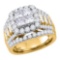 14kt Yellow Gold Womens Princess Diamond Cluster Halo Bridal Wedding Engagement Ring 3.00 Cttw