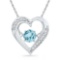 Sterling Silver Womens Round Lab-Created Blue Topaz Moving Twinkle Solitaire Heart Pendant 1/3 Cttw