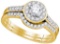 14kt Yellow Gold Womens Natural Diamond Round Halo Bridal Wedding Engagement Ring Band Set 1/2 Cttw