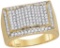 10kt Yellow Gold Mens Round Natural Diamond Rectangle Domed Cluster Fashion Ring 1 & 1/3 Cttw