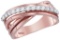 14kt Rose Gold Womens Round Natural Diamond Crossover Fashion Band Ring 3/8 Cttw