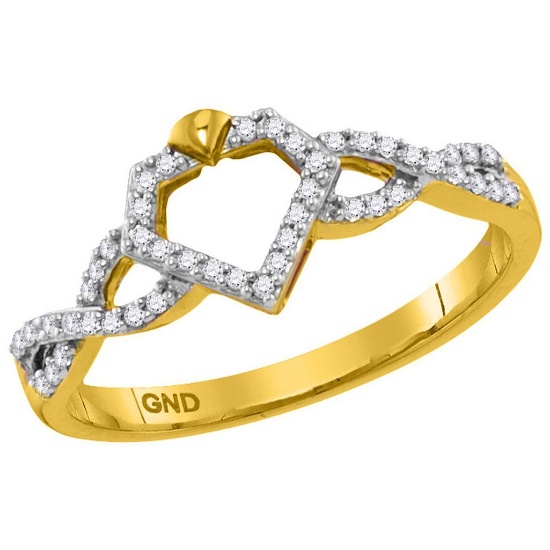 10kt Yellow Gold Womens Round Natural Diamond Diamond-shape Cluster Fashion Ring 1/6 Cttw