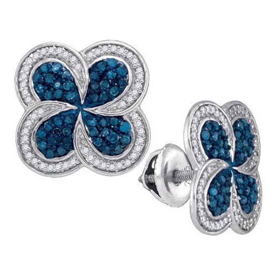 10KT White Gold 0.55CTW BLUE DIAMOND MICRO-PAVE EARRING