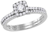 14kt White Gold Womens Round Diamond Slender Halo Bridal Wedding Engagement Ring Band Set 3/4 Cttw (