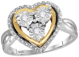 Womens Two Tone Finish Heart Love Fanook Real Diamond Fashion Ring 1/10 CT