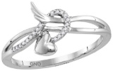 10kt White Gold Womens Round Diamond Heart Whimsical Band Ring 1/20 Cttw