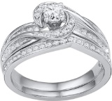 10k White Gold Womens Natural Round Diamond Bridal Wedding Engagement Ring Band Set 1/2 Cttw